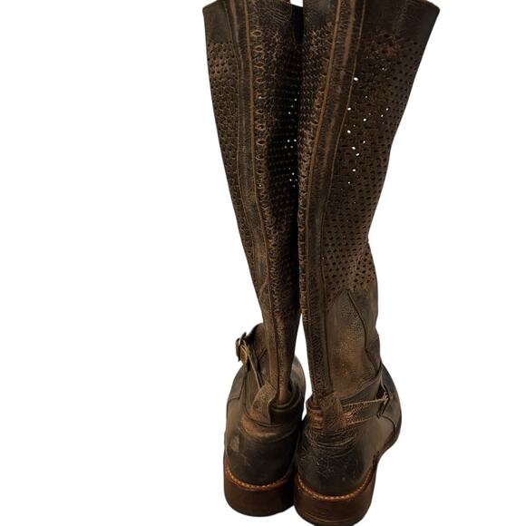 Bed Stu Cobbler Series Biltmore Boot Black Brown Distressed Perforated Knee Hi 7 - Picture 6 of 11